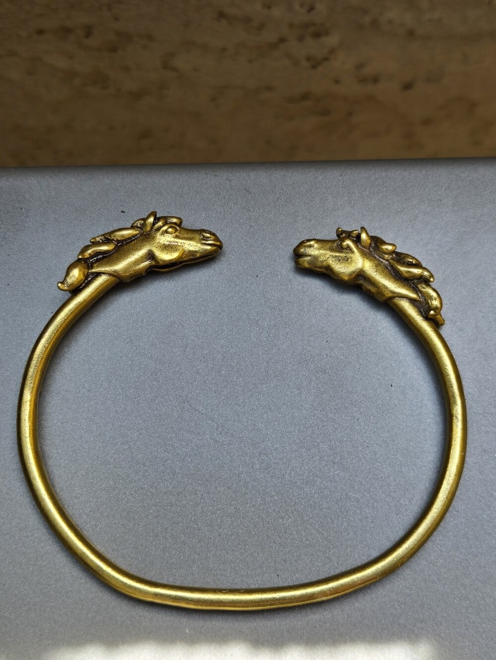 Alkemie Double Horse Head Bangle Bracelet Cuff Gold